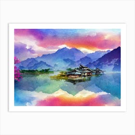 Monastery Surrounded By Rugged Peaks Art Print