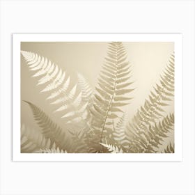 A Photograph Of Fern Fronds In A Muted, Beige Tone, Capturing Their Delicate And Intricate Details Art Print