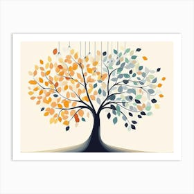 Colorful Tree with Leaves on Hanging Branches of Blue, White and Golden 2 Art Print