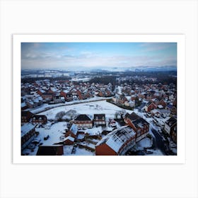 Aerial View Of A Village In Winter Art Print