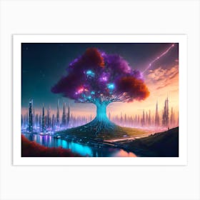 Cyber Tree Cityscape 1 Art Print