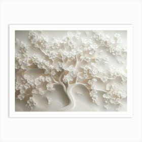 3d Marble Carved Art With White Floral Tree Pattern Art Print