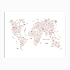 Dusky Pink World Map Art Print