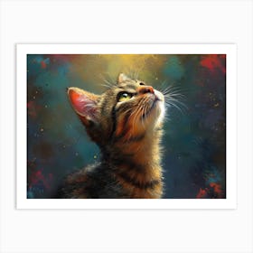 Whiskered Masterpieces: A Feline Tribute to Art History: Cat Looking Up Art Print