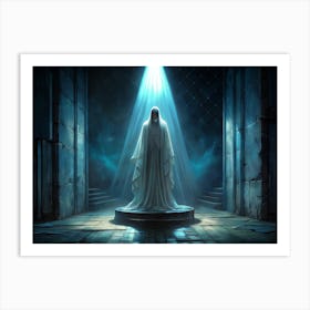 Mysterious Woman In White Robe With Blue Light Art Print