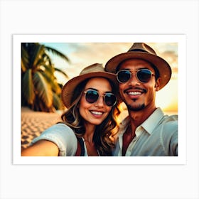 Couple Taking Selfie On The Beach 1 Art Print