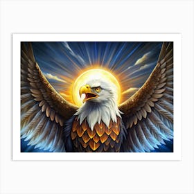 Bald Eagle Soaring In Front Of Sun Art Print