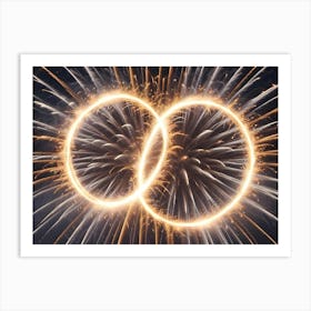 A Double Circle Of Bright, White Light Resembling The Infinity Symbol Against A Background Of Exploding Fireworks Art Print