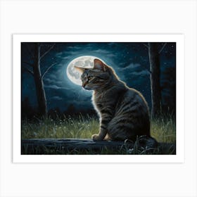 Cat In The Moonlight 8 Art Print