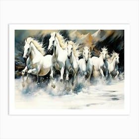 Stampede Stallions - White Horses Running Art Print