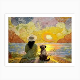 Watching Sunset With Dog Art Print