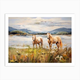 Horses Painting In Scottish Highlands, Scotland, Landscape 1 Art Print