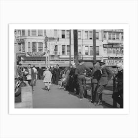 Sailors Lined Up Against Chain Rail In Square In Midtown, San Diego, California By Russell Lee Art Print