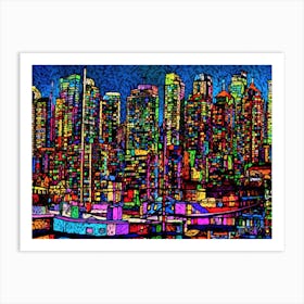 Vancouver Marina - In Vancouver At Night Art Print