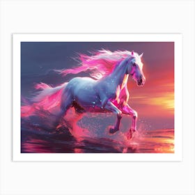 White Horse At Sunset Art Print