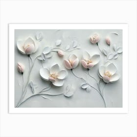 Simple Floral Painting on a Light Gray 3d Art Print