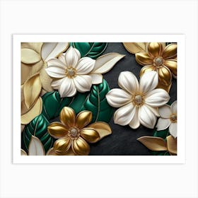 Gold And White Flowers 10 Art Print