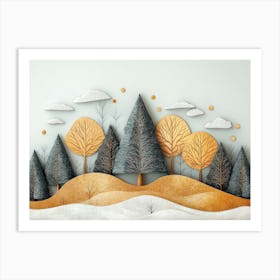 3d Gray Orange Landscape Art Print