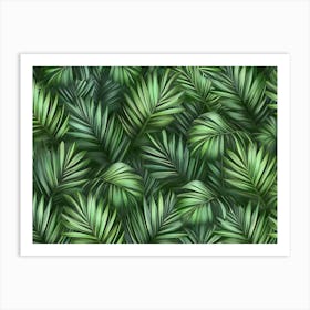 Tropical Background With Green Textured Palm Leaves Foliage Seamless Pattern Hand Drawn Premium Vintage 3d 1 Art Print