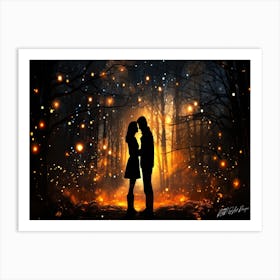 Two Lovers Silhouetted 2 - Love In The Forest Art Print