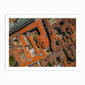 Top down view of the catholic church and european old town. Novara, Italy, Piedmont. Aerial  photography Art Print