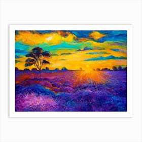 Sunset In Lavender Field Art Print