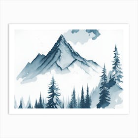 Mountain And Forest In Minimalist Watercolor Horizontal Composition 221 Art Print