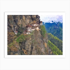 Old Temple Village On The Slope Of Mountains And Rocks Oil Painting Landscape Art Print