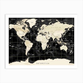 World Map Dark background color Art Print