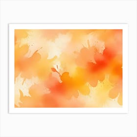 Abstract Background With Orange And Yellow Watercolor Splatters On A Light Yellow Background Art Print