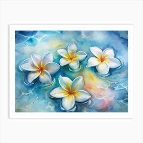 3 Frangipani Flowers Floating In Water Art Print