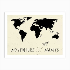 Adventure Awaits Vintage World Travel Map Art Print