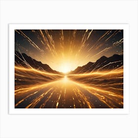 Abstract Mountain Landscape At Sunrise With A Vibrant Burst Of Light From The Top Of A Mountain Art Print