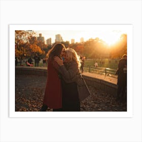 Best Friends Embracing In A Warm Hug Their Smiles Radiant Against The Backdrop Of A Bustling Urban (3) Art Print