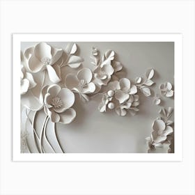 3d Simple Floral Painting Light Gray Background 1 Art Print