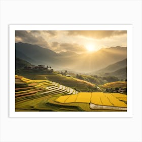 Golden Sunrise over the Lush Rice Fields Art Print