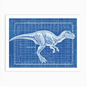 Detailed Abstract Allosaurus Dinosaur Blueprint Art Print