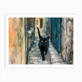 Dubrovnik, Croatia   Cat In Street Art Watercolour Painting 2 Art Print