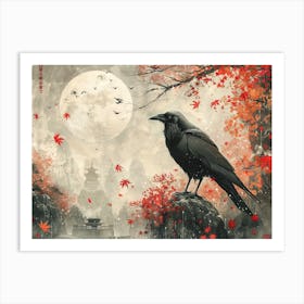 Crow and moon 1 Art Print