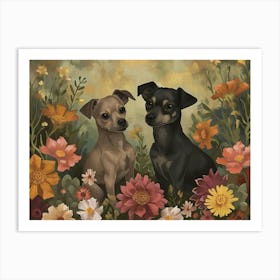 Floral Animal Illustration Dog 3 Art Print