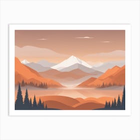 Misty mountains horizontal background in orange tone 159 Art Print