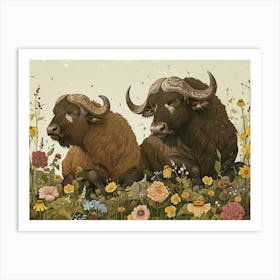 Floral Animal Illustration Buffalo 1 Art Print