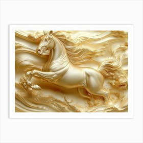 3D Golden Horse Art Print