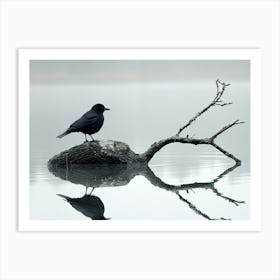 Black Bird On A Branch Art Print