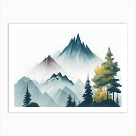 Mountain And Forest In Minimalist Watercolor Horizontal Composition 54 Art Print