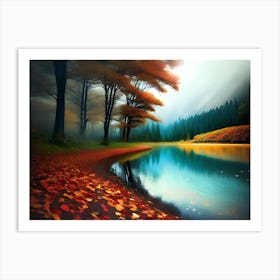 Autumn Leaves By The Lake 1 Art Print