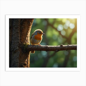 Robin Perched On A Branch Art Print