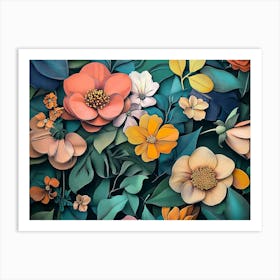 Art With Colorful Flowers And Leaves 2 Art Print