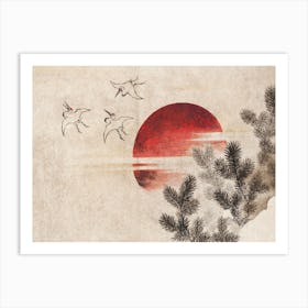 Birds And Sunset, Katsushika Hokusai 1 Art Print