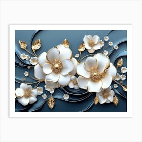 Gold And White Flowers 11 Art Print